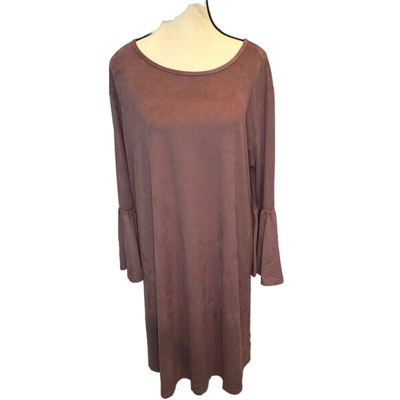 SIMPLY SOUTHERN MAUVE PURPLE Moleskin Dress Bell Sleeve Stretchy Lagenlook XXL - Picture 1 of 9